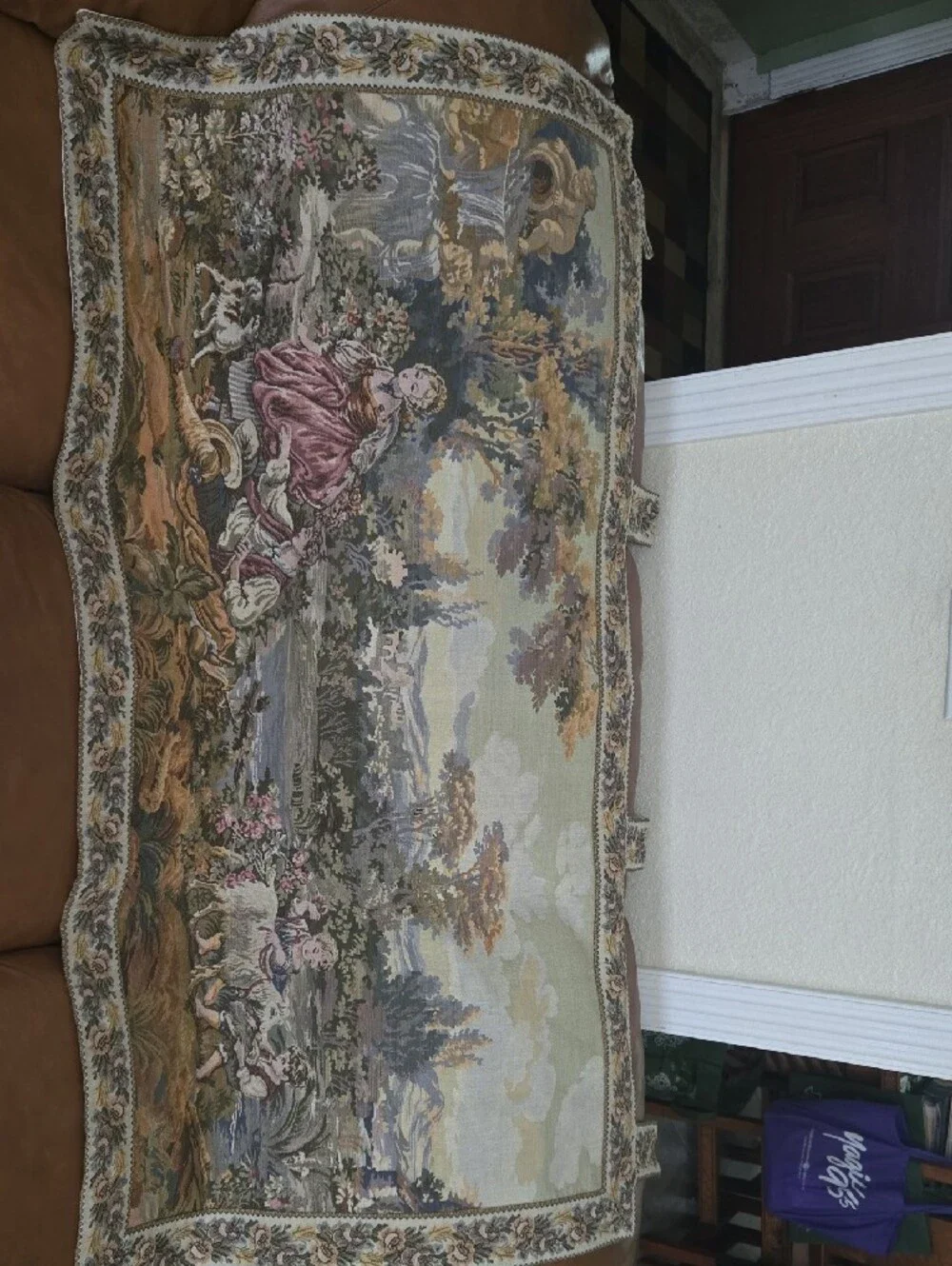 Vintage Tapestry Wall Hanging in Pink, Green and Blue